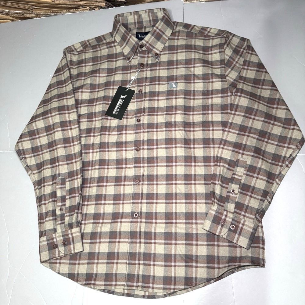 Local Boy Outfitters Hudson Flannel Shirt L Large Brown Plaid New Pocket